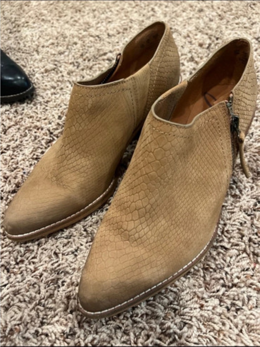 Zodiac Taupe Snake-Embossed Ankle Booties